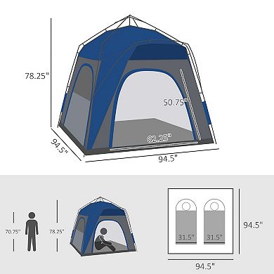 Outsunny Camping Tents 4 Person Pop Up Tent W/ Windows, Doors