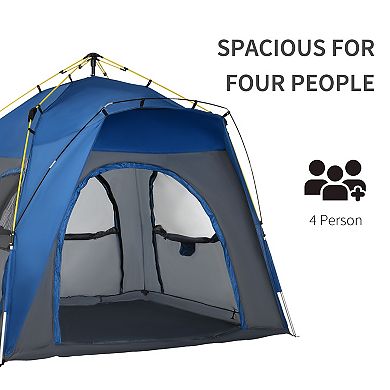 Outsunny Camping Tents 4 Person Pop Up Tent W/ Windows, Doors