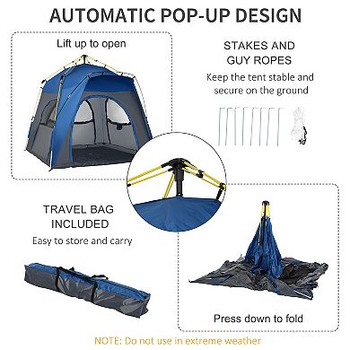 Outsunny Camping Tents 4 Person Pop Up Tent W/ Windows, Doors
