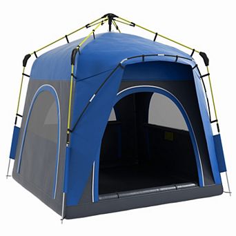 Outsunny Camping Tents 4 Person Pop Up Tent W/ Windows, Doors