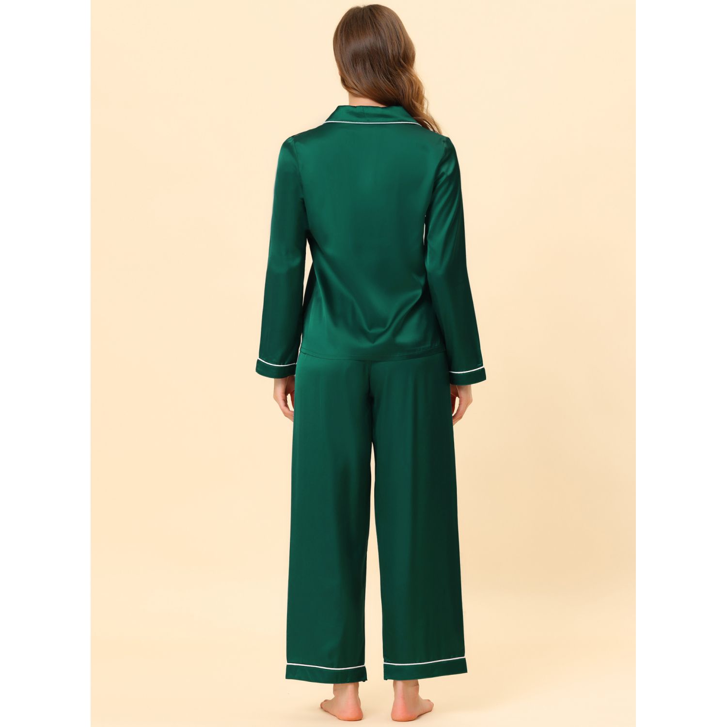 Womens Short Sleeve Pajama Set Button Down Cotton Sleepwear Set Lapel