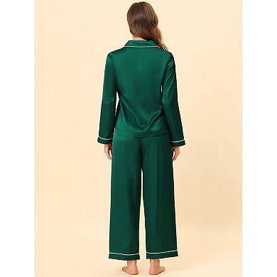 Women's Pajama Loungewear Long Sleeves Tops and Pants Satin Sets