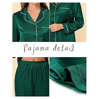 Women's Pajama Loungewear Long Sleeves Tops And Pants Satin Sets