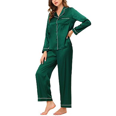 Women's Pajama Loungewear Long Sleeves Tops And Pants Satin Sets