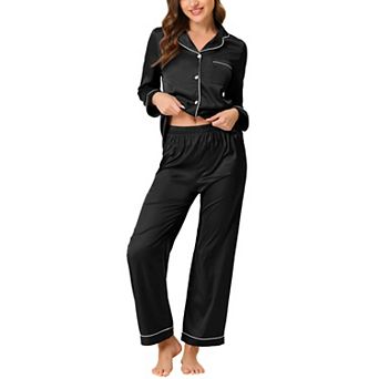 Women's Pajama Loungewear Long Sleeves Tops and Pants Satin Sets