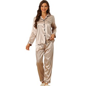 Women's Pajama Loungewear Long Sleeves Tops and Pants Satin Sets