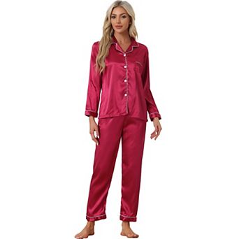 Women's Pajama Loungewear Long Sleeves Tops and Pants Satin Sets