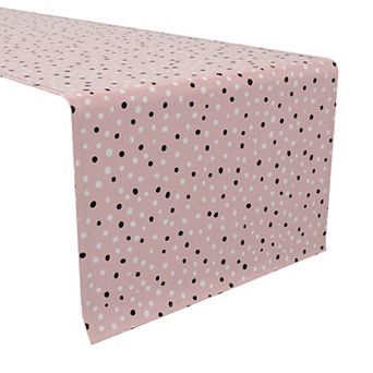 Table Runner, 100% Cotton, 16x90", Black and White Dots on Pink
