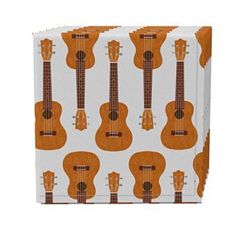 Napkin Set of 4, 100% Cotton, 20x20", Ukulele Illustration