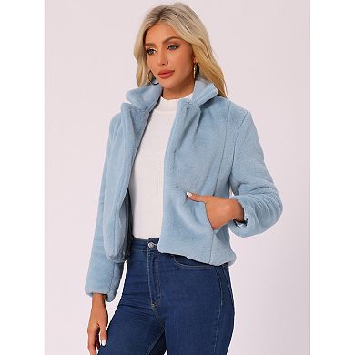 Women's Winter Fashion Loose Faux Fur Cropped Jacket Coat
