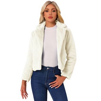 Women's Winter Fashion Loose Faux Fur Cropped Jacket Coat