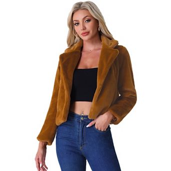 Women's Winter Fashion Loose Faux Fur Cropped Jacket Coat