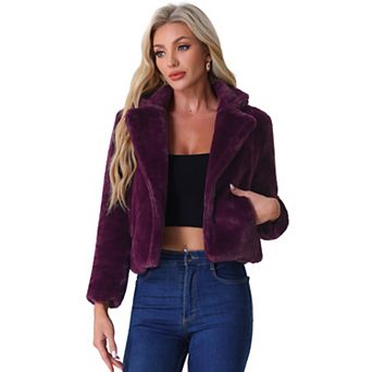 Women's Winter Fashion Loose Faux Fur Cropped Jacket Coat