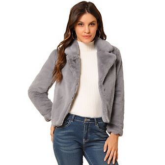 Women's Winter Fashion Loose Faux Fur Cropped Jacket Coat