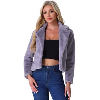 Women's Winter Fashion Loose Faux Fur Cropped Jacket Coat