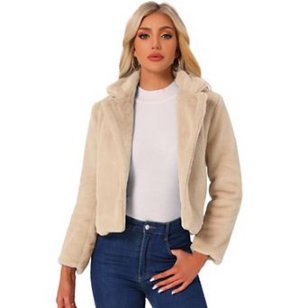 Women's Winter Fashion Loose Faux Fur Cropped Jacket Coat