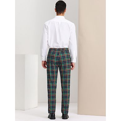 Men's Business Plaid Lightweight Regular Fit Flat Front Checked Pants