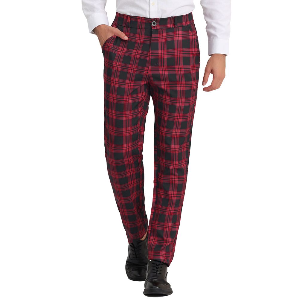 Men's Business Plaid Lightweight Regular Fit Flat Front Checked Pants