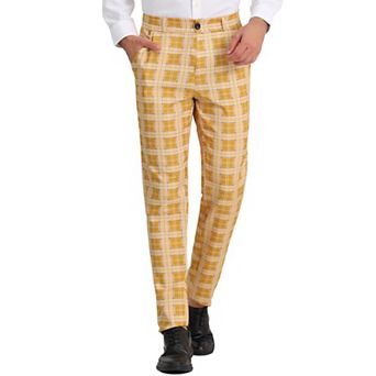 Men's Business Plaid Lightweight Regular Fit Flat Front Checked Pants