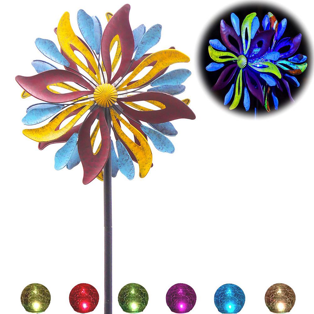 Solar Wind Spinner With Led Lighting And Kinetic Wind Spinner