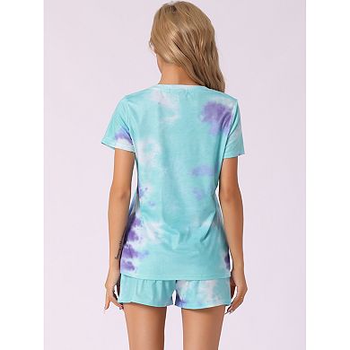 Women's Dye Print Pajama Set Short Sleeves and Shorts 2pcs Lounge Sets