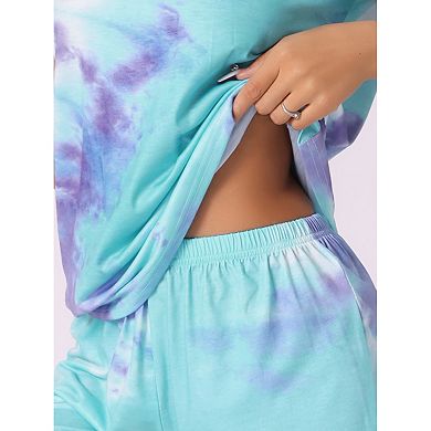 Women's Dye Print Pajama Set Short Sleeves and Shorts 2pcs Lounge Sets