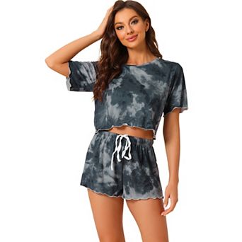 Women's Dye Print Pajama Set Short Sleeves and Shorts 2 pc Lounge Sets