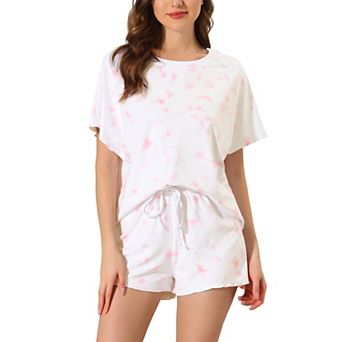 Women's Dye Print Pajama Set Short Sleeves and Shorts 2 pc Lounge Sets