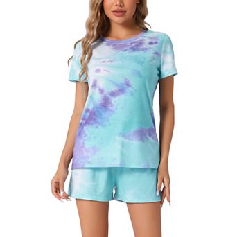 Women's Dye Print Pajama Set Short Sleeves and Shorts 2 pc Lounge Sets