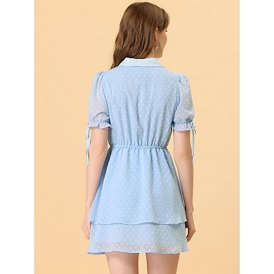 Women's Collar Short Sleeve Drawstring Layered Dress