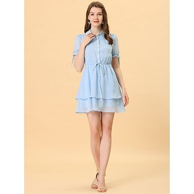 Women's Collar Short Sleeve Drawstring Layered Dress