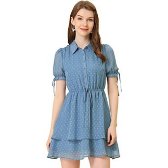 Women's Collar Short Sleeve Drawstring Layered Dress