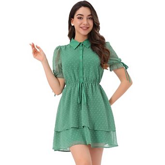 Women's Collar Short Sleeve Drawstring Layered Dress