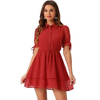 Women's Collar Short Sleeve Drawstring Layered Dress