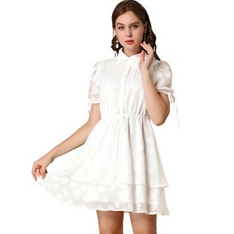 Women's Collar Short Sleeve Drawstring Layered Dress