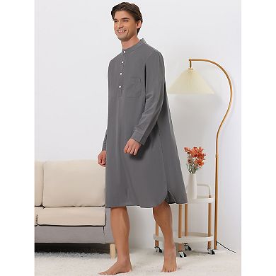Men's Cotton Nightshirt Long Sleeve Sleepwear Pajama Dress