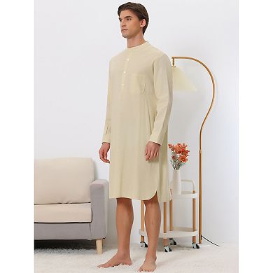 Men's Cotton Nightshirt Long Sleeve Sleepwear Pajama Dress