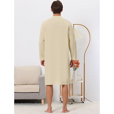 Men's Cotton Nightshirt Long Sleeve Sleepwear Pajama Dress