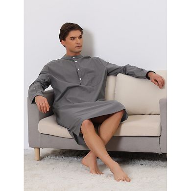 Men's Cotton Nightshirt Long Sleeve Sleepwear Pajama Dress