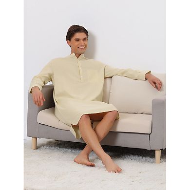 Men's Cotton Nightshirt Long Sleeve Sleepwear Pajama Dress