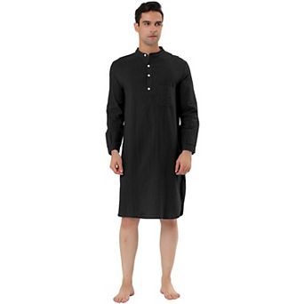 Men's Cotton Nightshirt Long Sleeve Sleepwear Pajama Dress