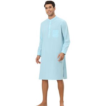 Men's Cotton Nightshirt Long Sleeve Sleepwear Pajama Dress