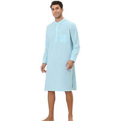 Men s Cotton Nightshirt Long Sleeve Sleepwear Pajama Dress