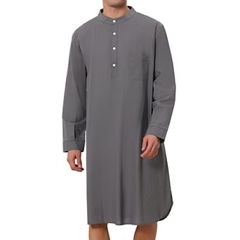 Men's Cotton Nightshirt Long Sleeve Sleepwear Pajama Dress