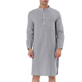 Men's Cotton Nightshirt Long Sleeve Sleepwear Pajama Dress