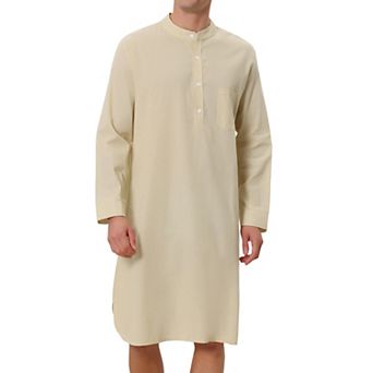Men's Cotton Nightshirt Long Sleeve Sleepwear Pajama Dress