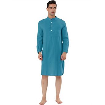 Men's Cotton Nightshirt Long Sleeve Sleepwear Pajama Dress