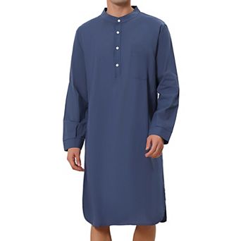 Men's Cotton Nightshirt Long Sleeve Sleepwear Pajama Dress