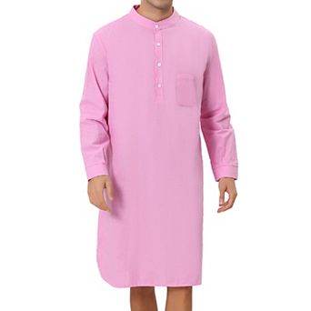 Men's Cotton Nightshirt Long Sleeve Sleepwear Pajama Dress