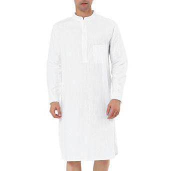 Men's Cotton Nightshirt Long Sleeve Sleepwear Pajama Dress